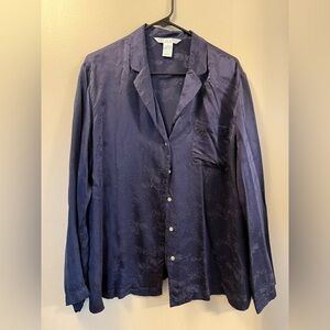 August Silk Floral Navy Pajama Top, 100% silk